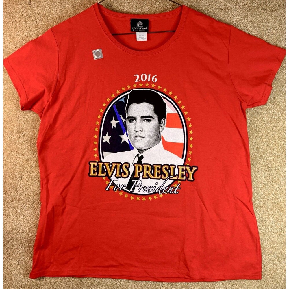 Women’s Official Graceland 2016 Elvis for President 2XL T Shirt Red Hound Dog